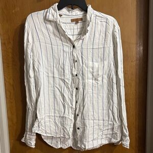 JACHS Girlfriend White and Blue Striped Casual Shirt